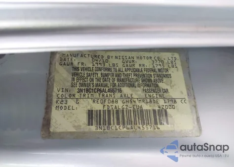 2010 Nissan Versa 1.8Sl from USA, damaged, VIN 3N1BC1CP6AL455716